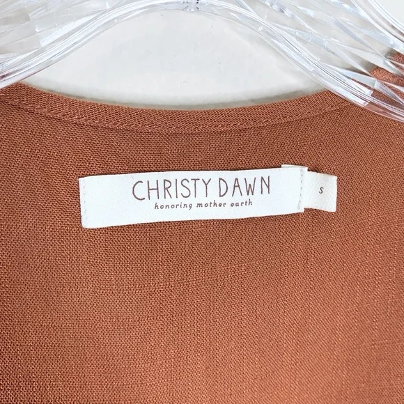 Christy Dawn The Augusta Midi Dress (Sz S) Short Puff Tie Sleeve Wrap Rust - Picture 13 of 16